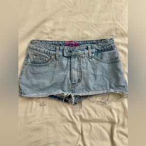 Edikted Clementine Low Rise Raw Hem Denim Mini Skirt/Skort, Sz Small